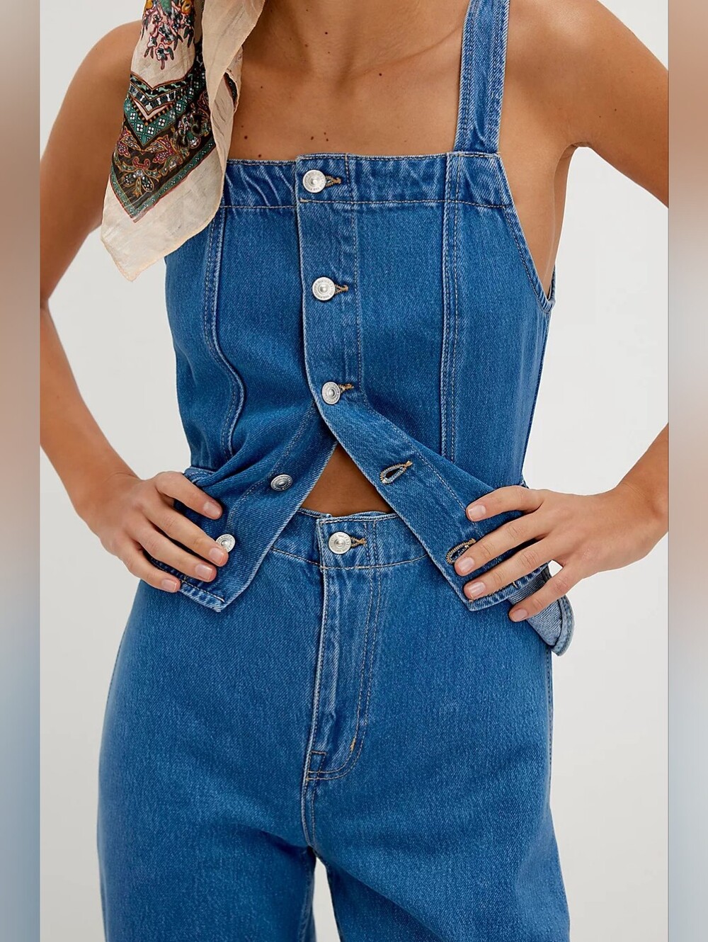 We The Free Hazel Jumpsuit Denim Blue Jean Jumper Open Back Sleeveless Small - Picture 4 of 12